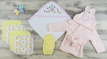 Bambini Hooded Towel, Wash Coths, Bath Mittens and Robe Layette Set