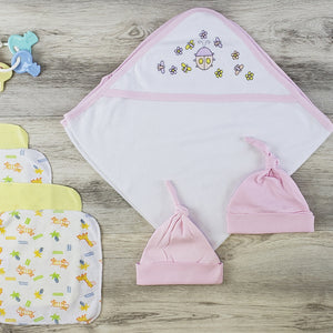 Bambini Hooded Towel, Bath Mittens, Hats and Wash Cloths Layette Set
