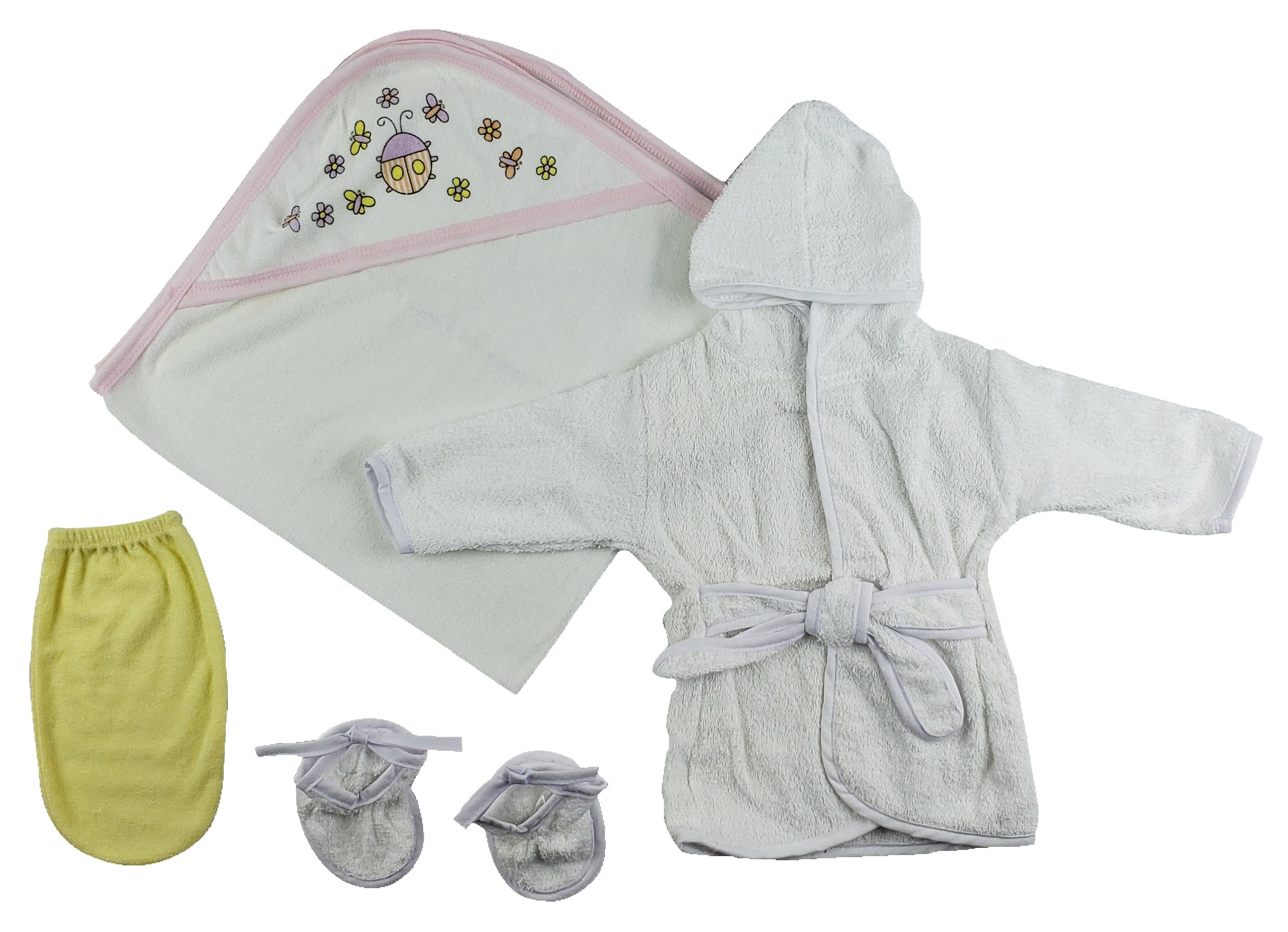 Girls Infant Robe, Hooded Towel and Washcloth Mitt 3 Piece Set