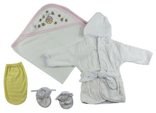 Girls Infant Robe, Hooded Towel and Washcloth Mitt 3 Piece Set