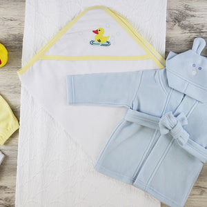 Comfortable Bambini Hooded Towel, Bath Mittens and Robe Layette Set