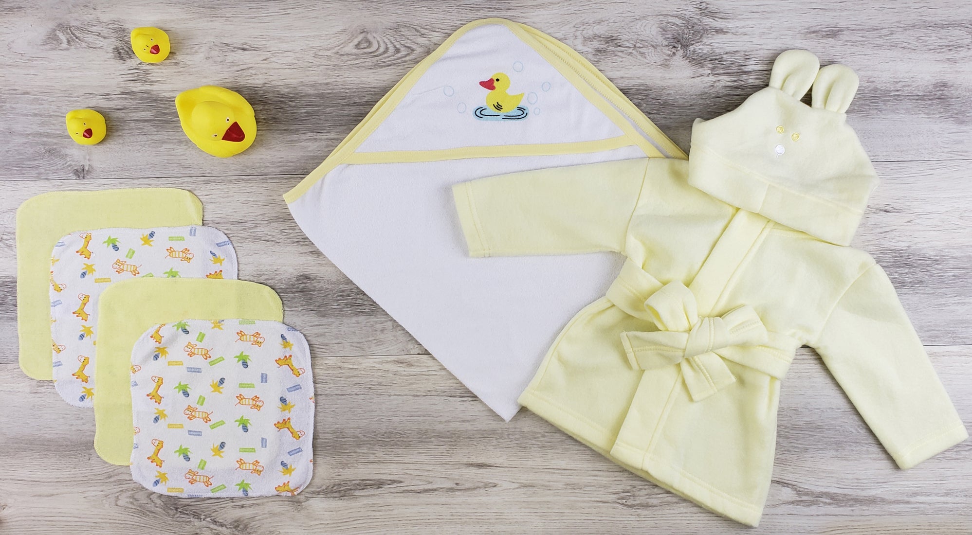Bambini Hooded Towel, Wash Clothes and Robe Layette Set