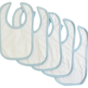 White Interlock Bambini Bib with Blue Binding (Pack of 5)