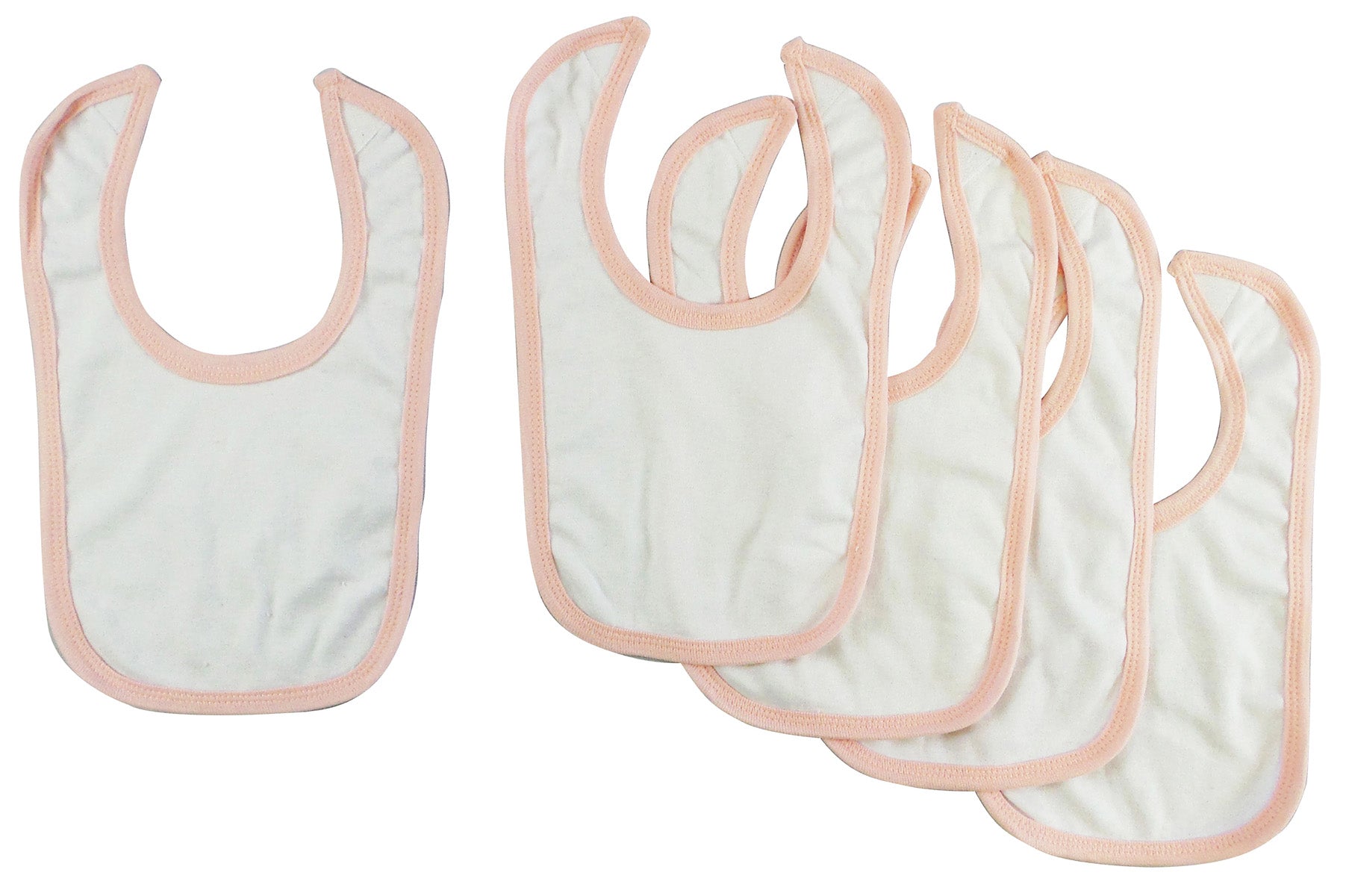 White Interlock  Bambini Bib with Pink Binding (Pack of 5)