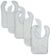 White Bambini Bib with Blue Trim and White Trim (Pack of 5)