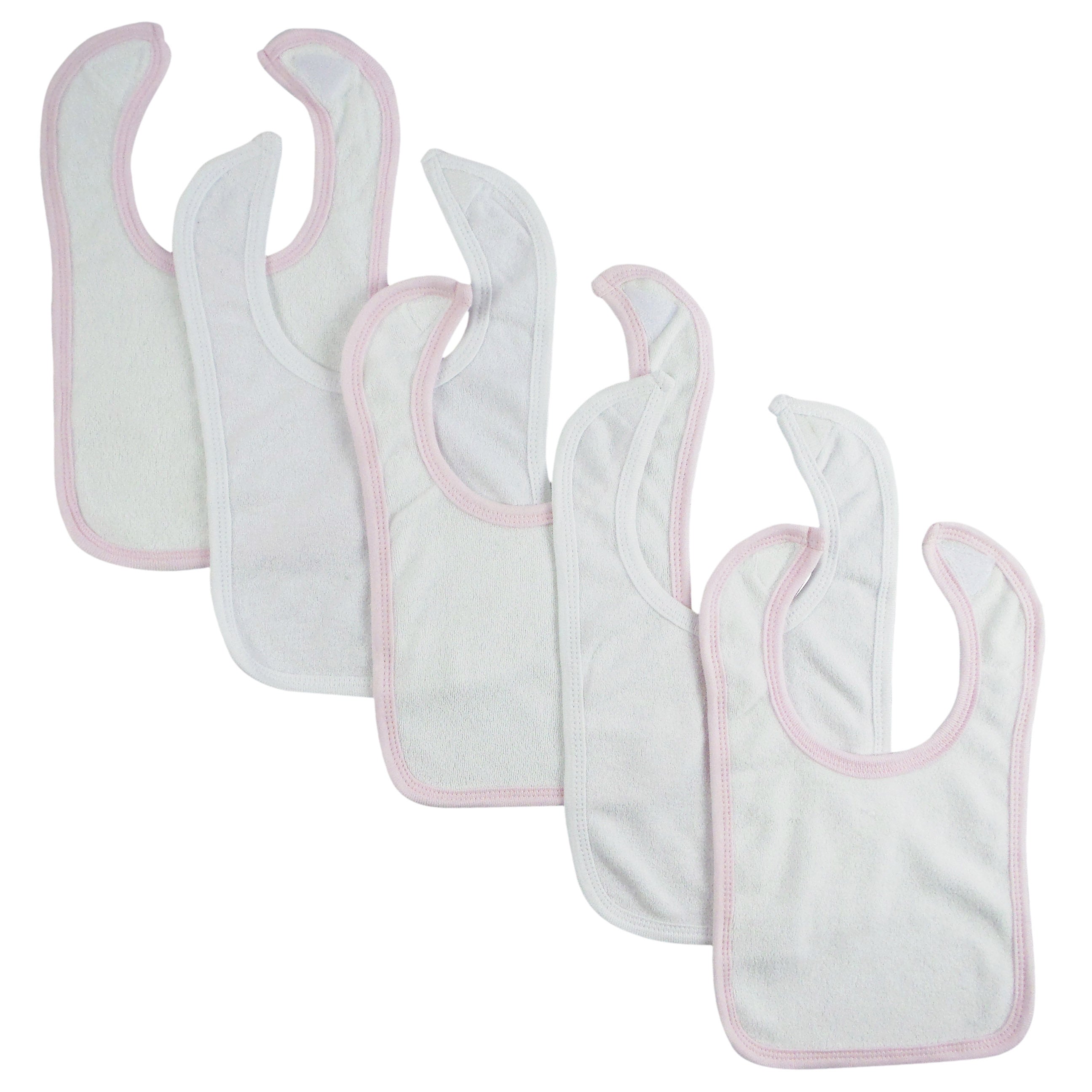 White Bambini Bib with Pink Trim and White Trim (Pack of 5)