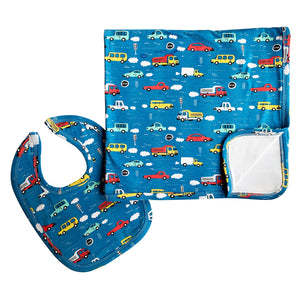 2 Pc Cotton Annloren Baby Boy Trucks Blanket & Bib Gift Set