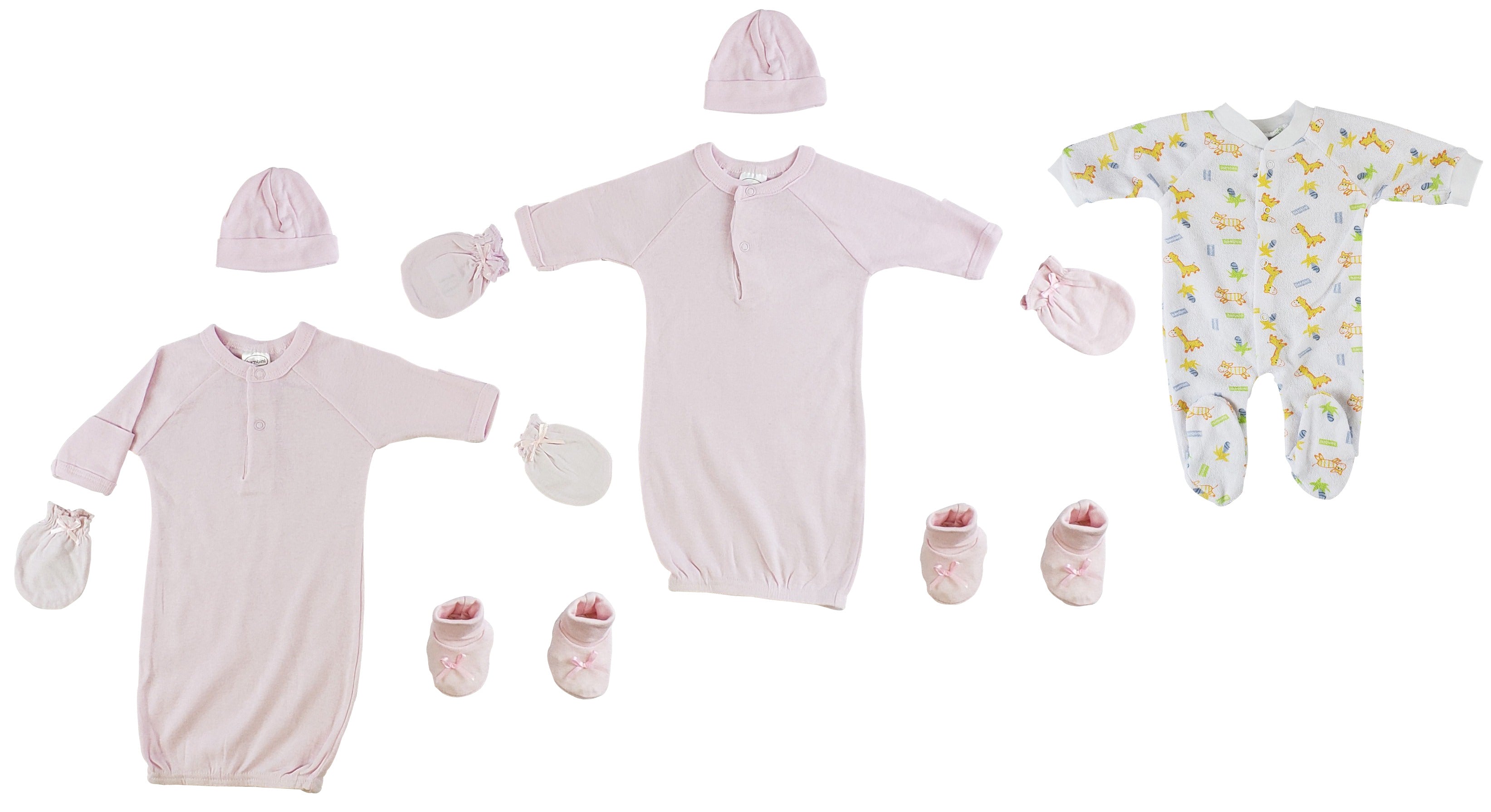Girls Sleep-n-Play Preemie Gowns, Caps, Booties and Mittens Set