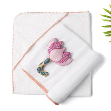 3 Pc Newborn Swaddle with Toy Rattle Essential Set Hooded Towel