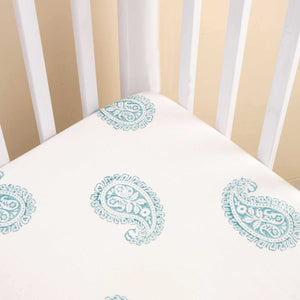 Teal Paisley Fitted Ultra Soft Cotton Baby Crib Sheet