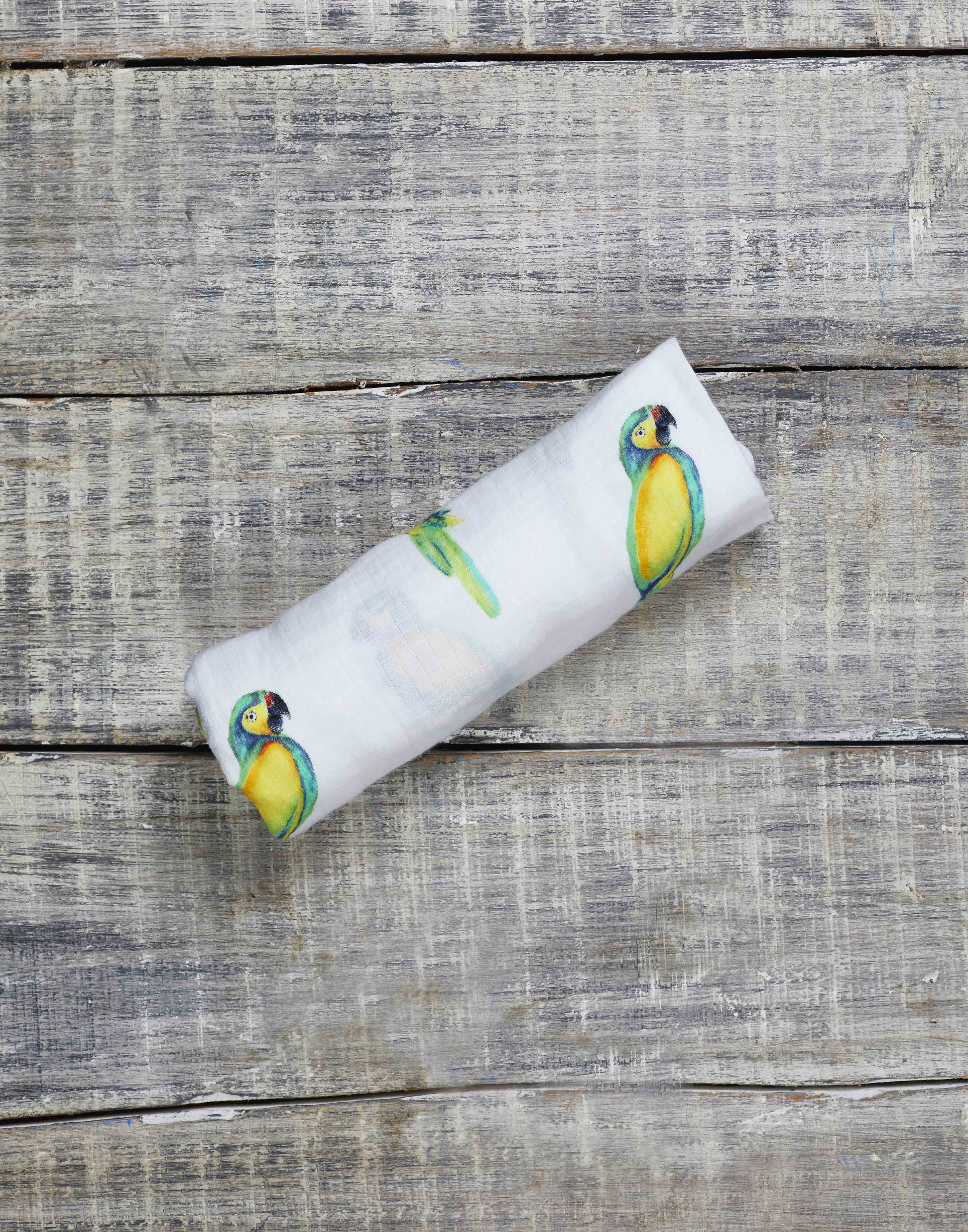 Organic Breathable Cotton Parrot Print Baby Swaddle