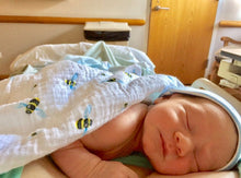 Organic Breathable Soft Cotton Busy Bees Swaddle Set