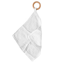 Pure White Bamboo Blankie Teether with a Removable Wood Ring