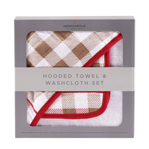 Plaid Cotton Hooded Towel and Washcloth Set