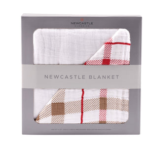 Teddy Bear and Plaid Cotton Muslin Newcastle Blanket