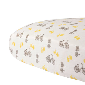 Vintage Bicycle Bamboo Muslin Crib Sheet
