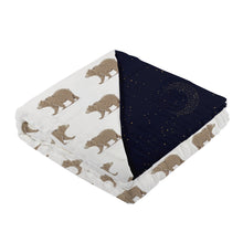 Goodnight Bear and Midnight Moon Bamboo Muslin Newcastle Blanket