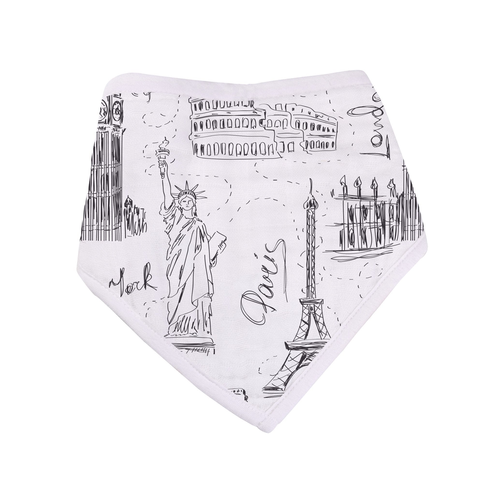 London, Paris, New York Bandana Bamboo Muslin Bib Set of 3