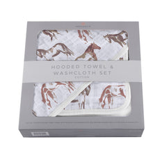 Wild Horses Cotton Hooded Towel and Washcloth Set