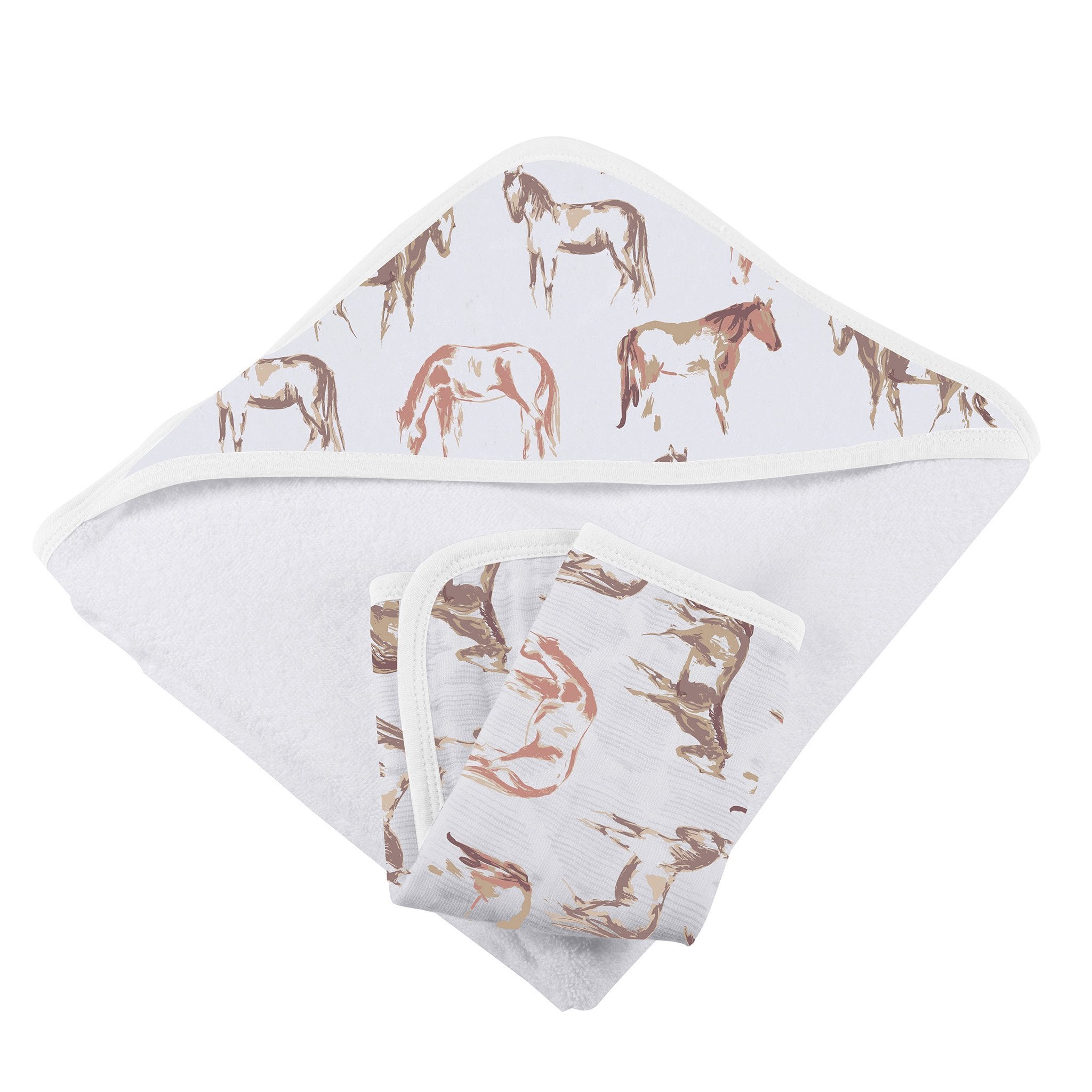 Wild Horses Cotton Hooded Towel and Washcloth Set