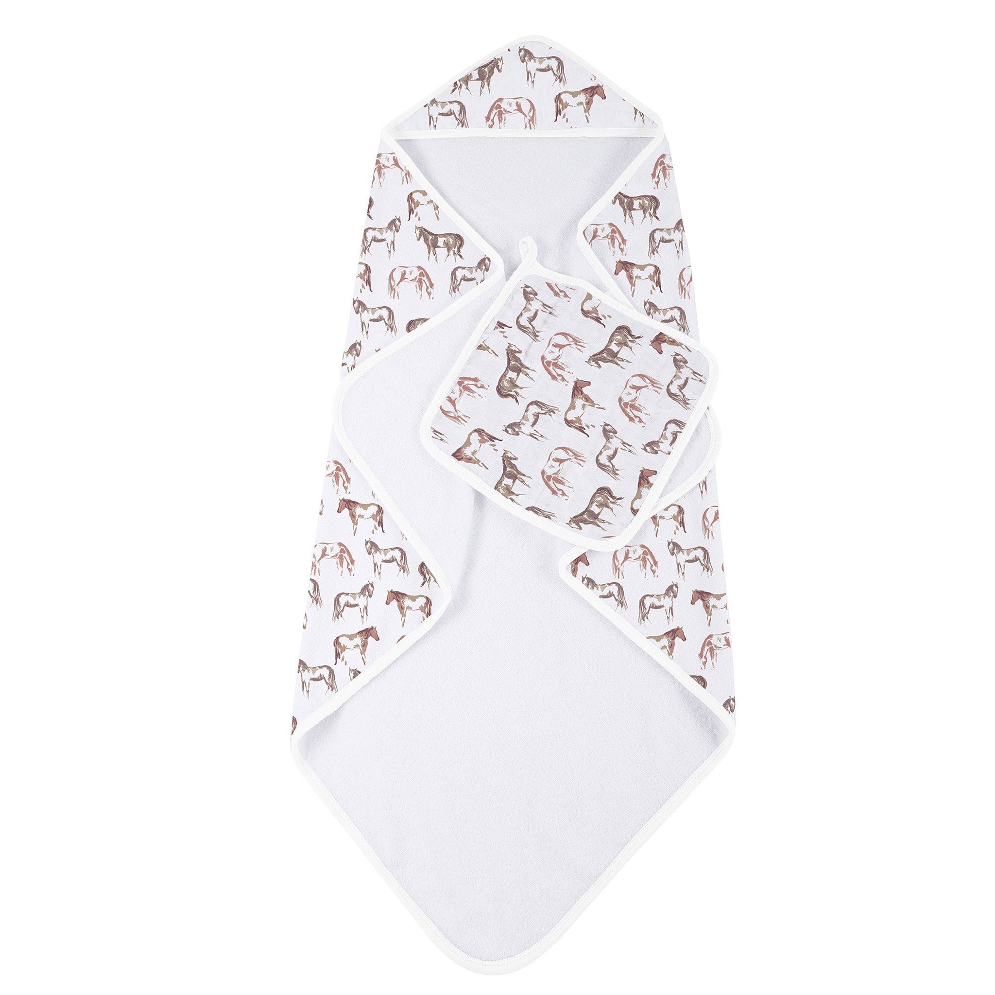 Wild Horses Cotton Hooded Towel and Washcloth Set