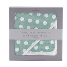Jade Polka Dot Cotton Hooded Towel and Washcloth Set