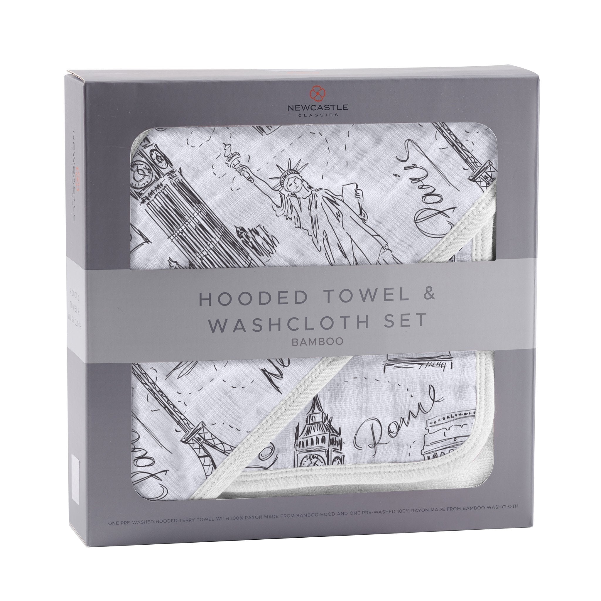London, Paris, New York Bamboo Hooded Towel and Washcloth Set