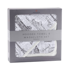 London, Paris, New York Bamboo Hooded Towel and Washcloth Set