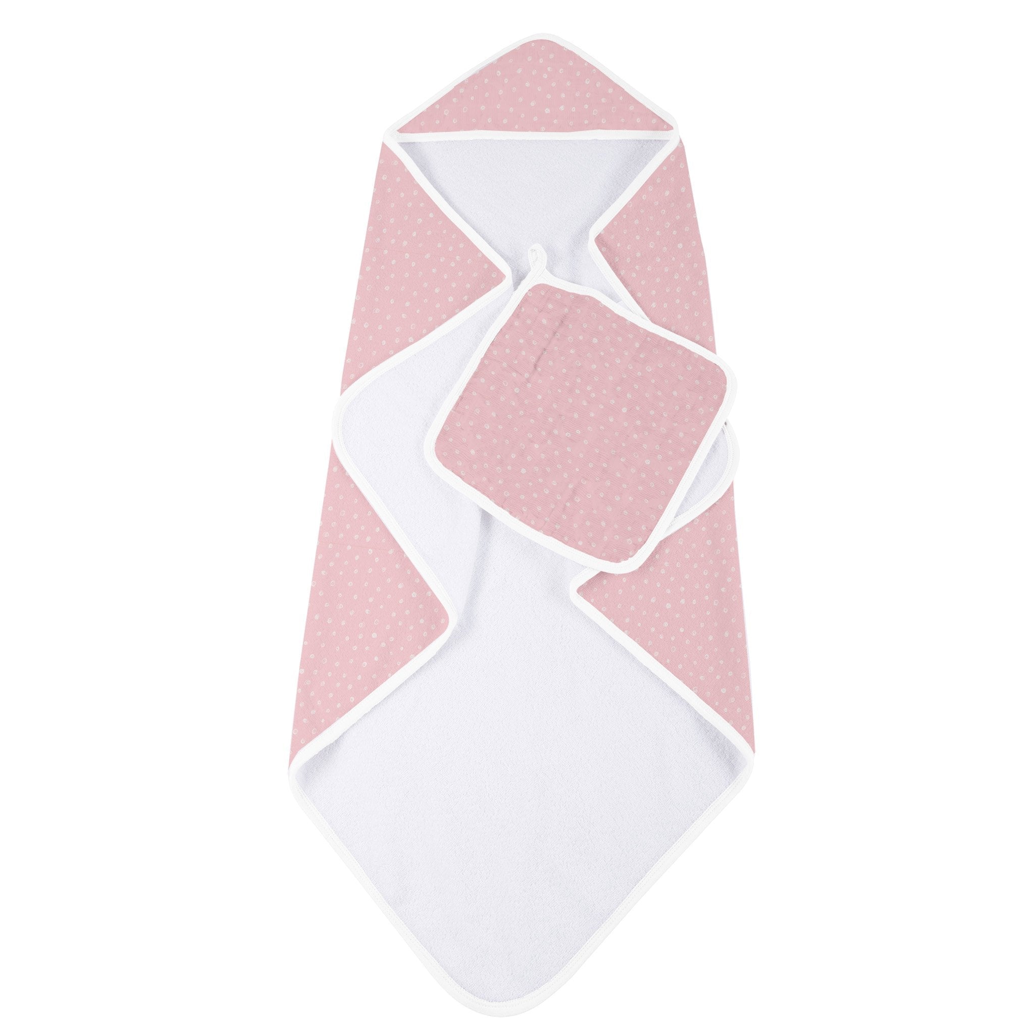 Pink Pearl Polka Dot Bamboo Hooded Towel and Washcloth Set