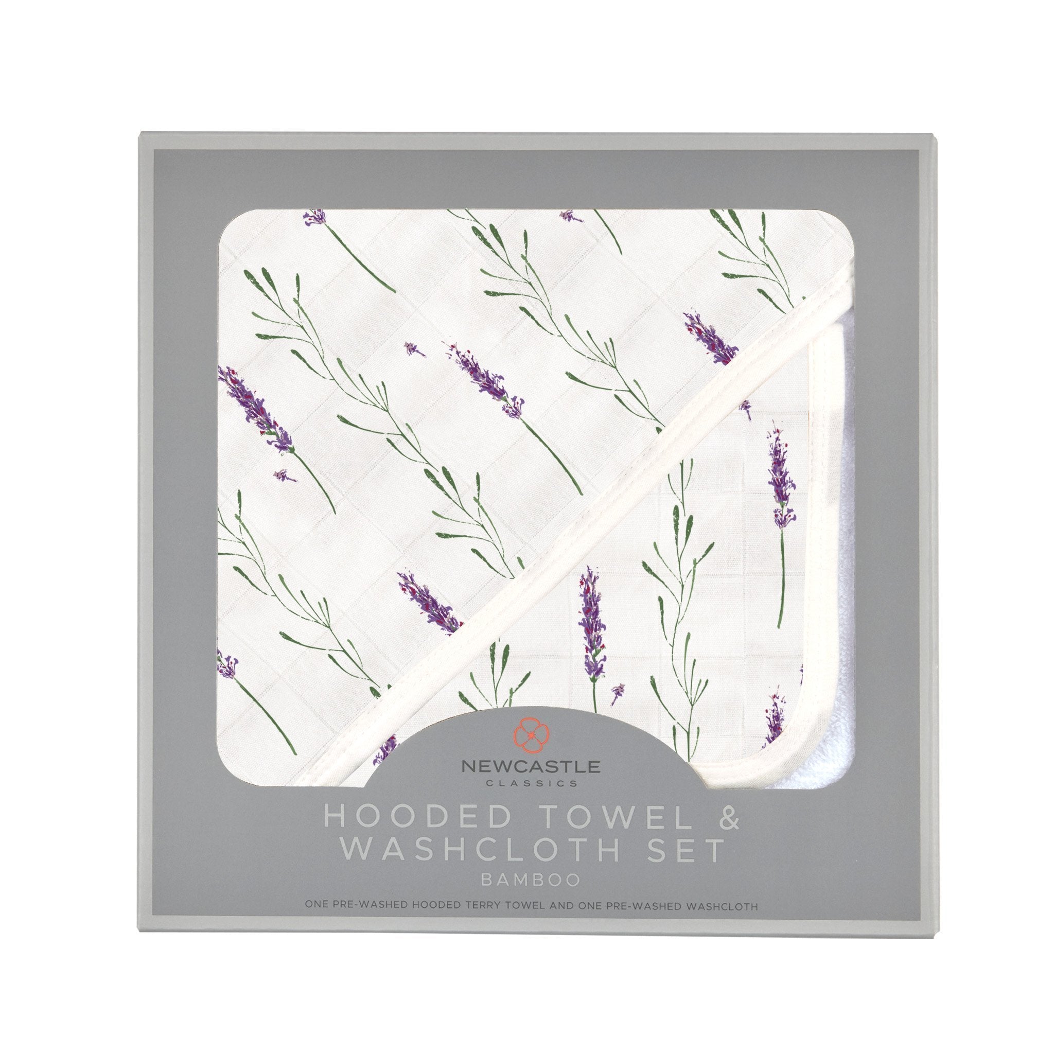 Lavender Stems Bamboo Muslin Hooded Towel and Washcloth Set