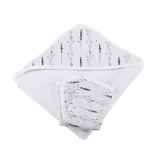 Lavender Stems Bamboo Muslin Hooded Towel and Washcloth Set