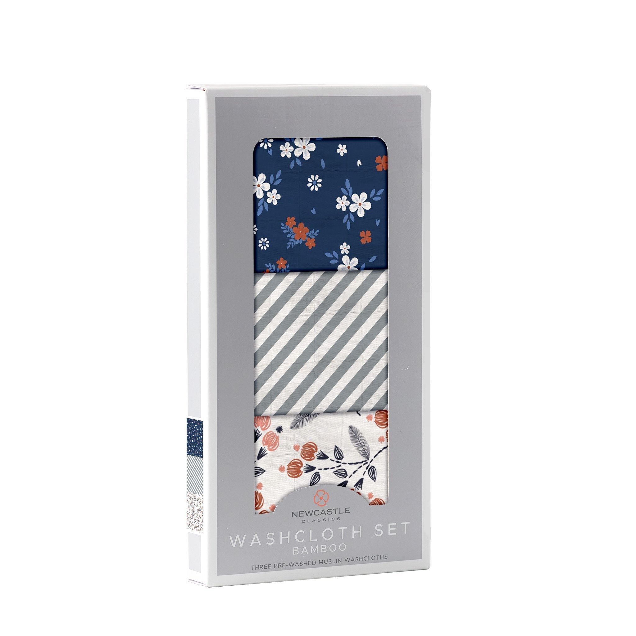 Blooms Floral Bamboo Washcloth Set of 3 with Attached Loop