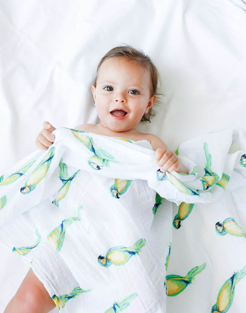 Organic Breathable Cotton Parrot Print Baby Swaddle