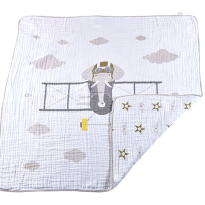 Flying Elephant Cotton Muslin Newcastle Blanket