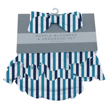 Blue and White Stripe Ruffle Bamboo Bloomer Headband Set