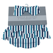 Blue and White Stripe Ruffle Bamboo Bloomer Headband Set