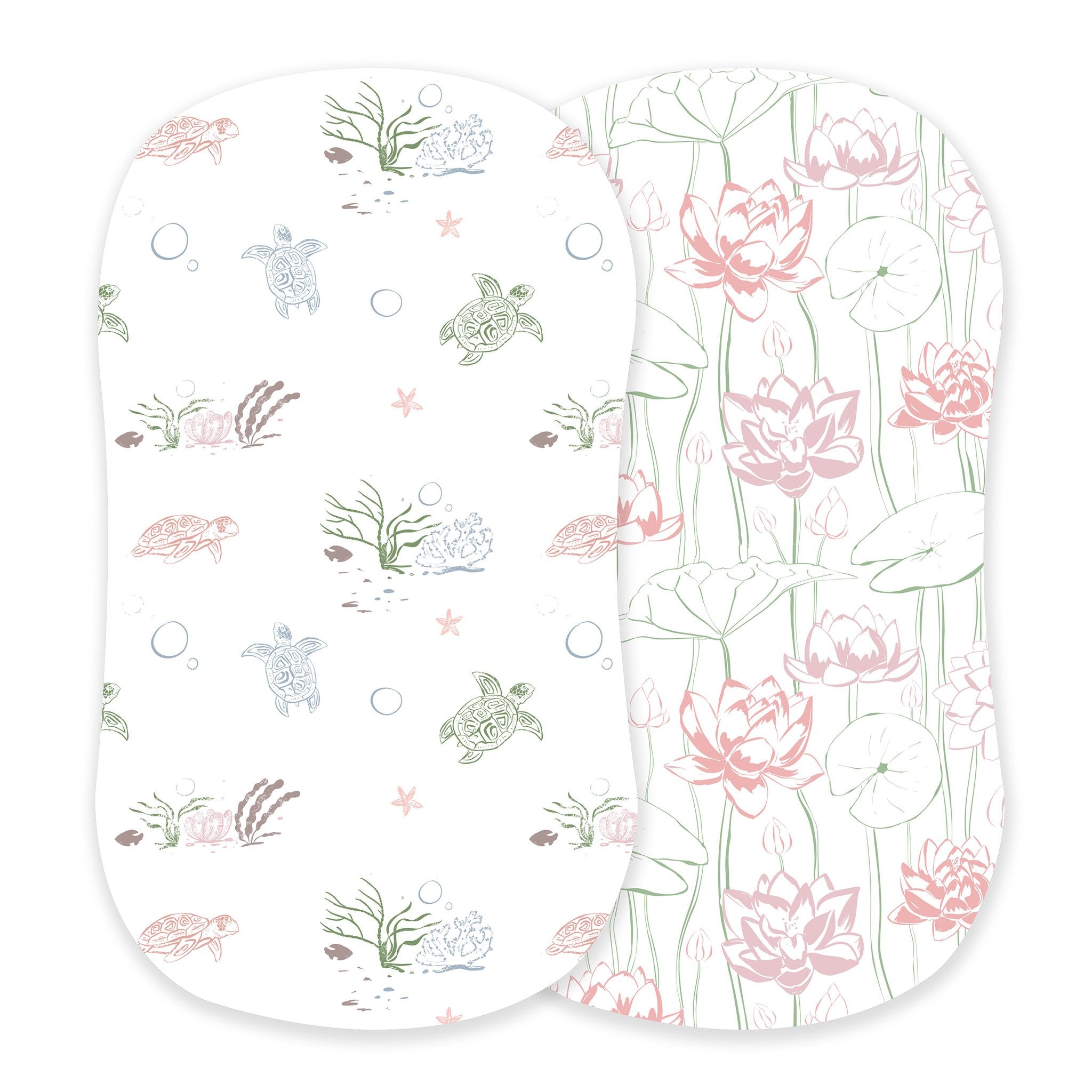 Turtles and Water Lily Bamboo Bassinet Sheets