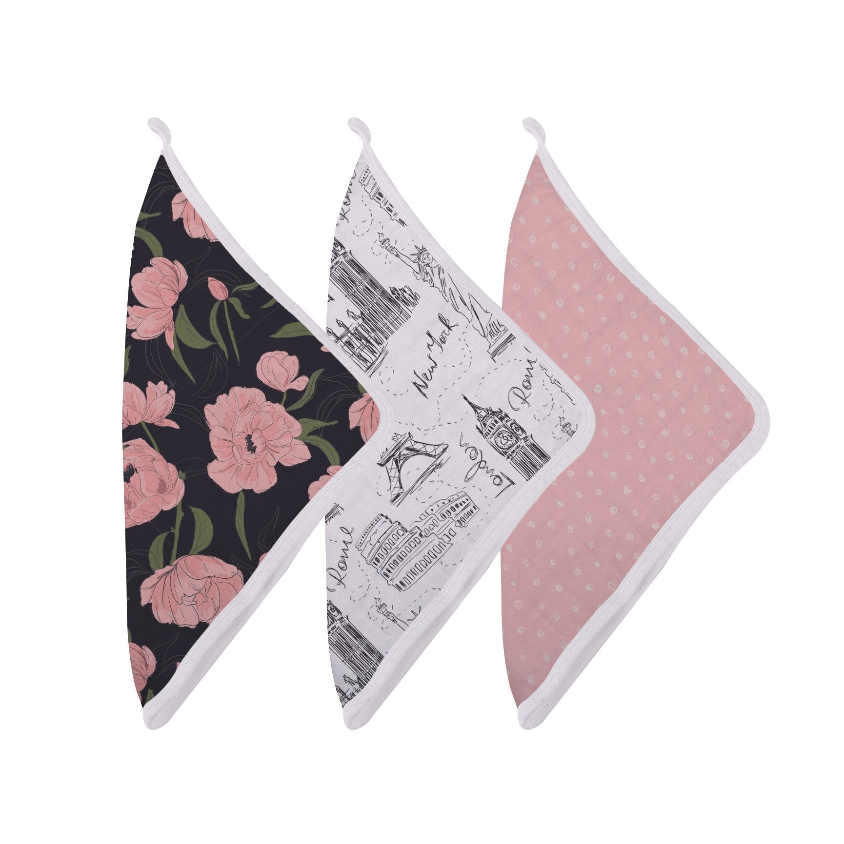 London, Paris, New York Bamboo Muslin Baby Washcloth Set